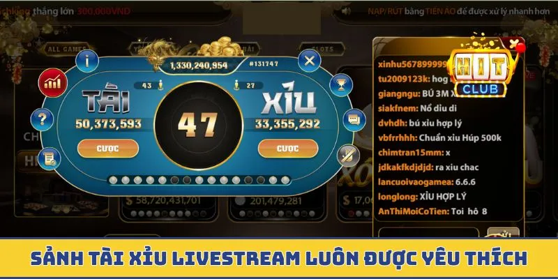 Sảnh tài xỉu livestream luôn được yêu thích