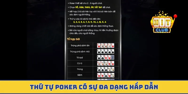 Thứ tự poker có sự đa dạng hấp dẫn